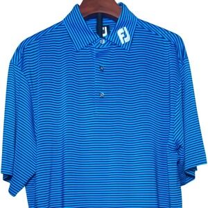 FootJoy Mens Large Blue Black Striped Performance Golf Polo Shirt Short Sleeve L